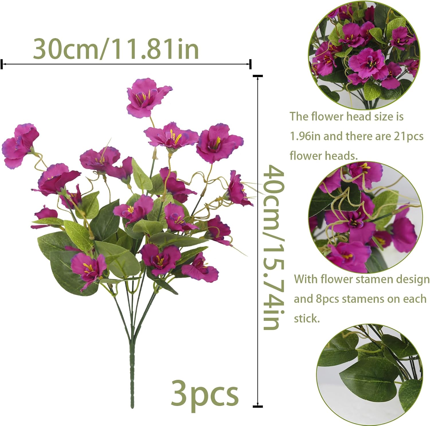 3 Pcs Artificial Flowers for Outdoors Hibiscus Spring Summer Decor Fuchsia Artificial Tropical Flowers Realistic UV Resistant Silk Hibiscus Flowers for Outside Planter Front Door Porch Patio - Image 2