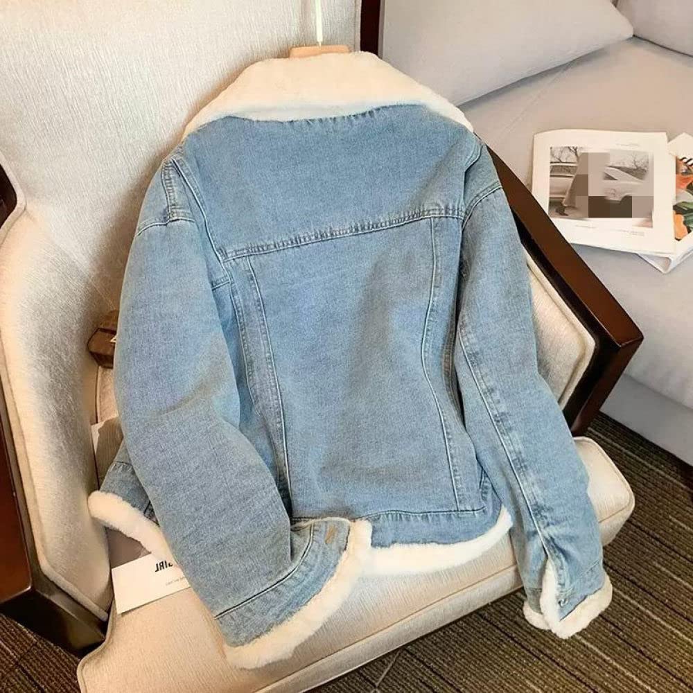 Cazadora Vaquera Mujer,Chaqueta De Mezclilla Azul Lavado Reversible Con Solapa Para Mujer, Chaqueta De Invierno Gruesa De Imitación De Lana De Cordero, Chaqueta De Transición Cálida Corta, Chaque