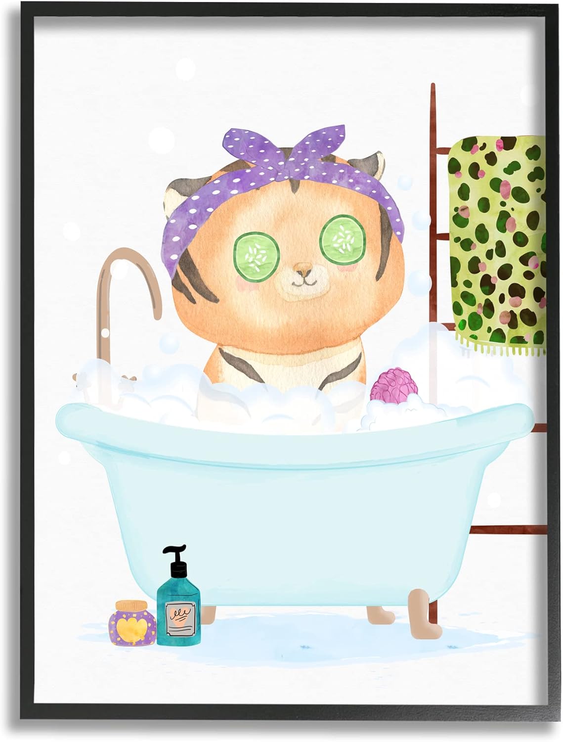 Stupell Industries Children's Tiger Bubble Bath Cute Safari Animal Bathroom, Design by Erica Billups