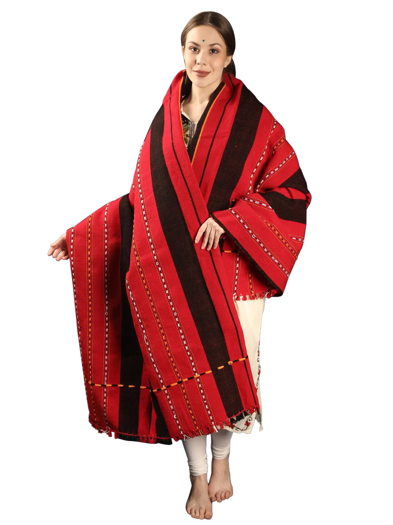 exotic india Striped Handloom Folk Shawl From Nagaland - Wool-picture-32