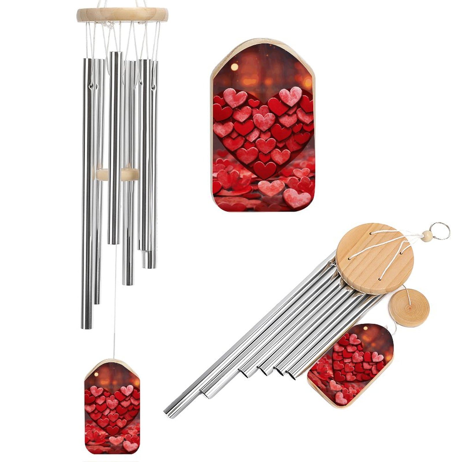 Outdoor Wind Chimes, Red Hearts Love Printed Wind Chimes,Simple Wind Chimes,Curtain Wind Chimes for Home Decoration
