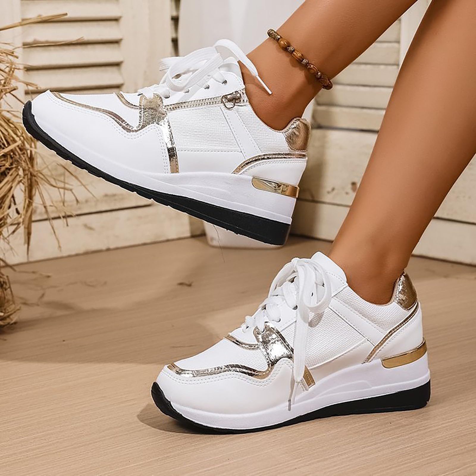 Zapatillas de tacón alto para mujer, informales y transpirables, color negro