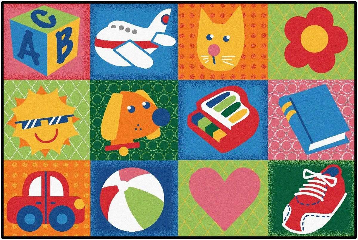 Carpets for Kids KID$Value 48.25 Toddler Fun Squares Nursery Classroom Rug 4ft x 6ft Rectangle Multi Color