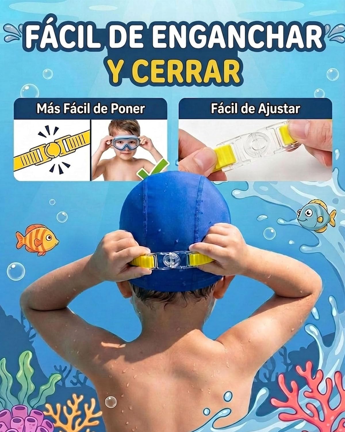Gafas de natación para niños con protección UV antivaho montura grande