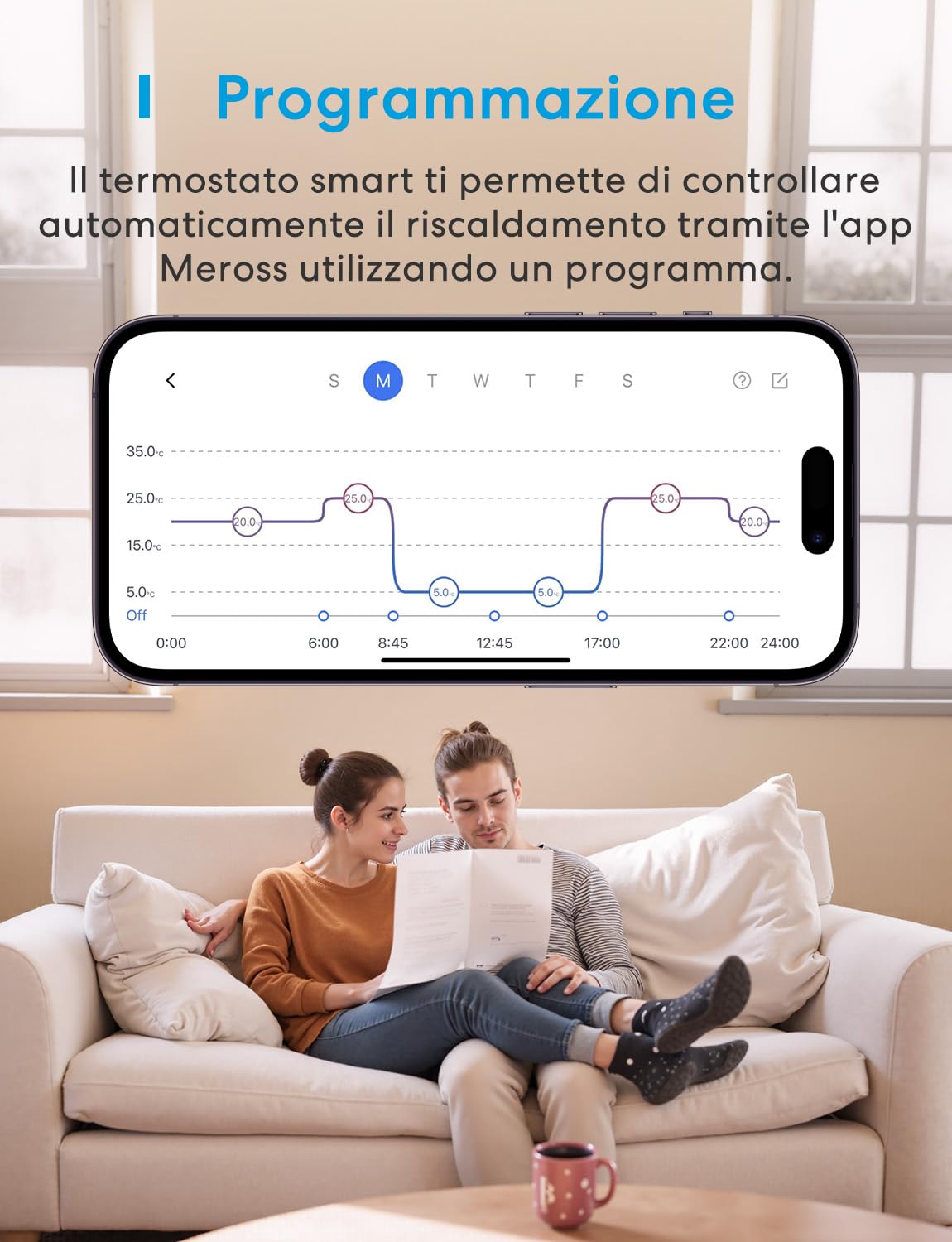 Meross Termostato WiFi, Termostato Caldaia Smart Cronotermostato da Parete Intelligente, Matter Termostato Ambiente Riscaldamento e Raffreddamento per Siri, Alexa e Google, Home Assistant