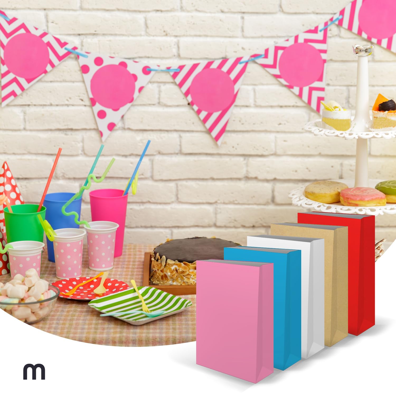 Bolsas de Papel, Bolsas Kraft de Papel, Bolsas para Regalos de Cumpleaños, Bolsas de Papel para Comercios de Alimentación, para Eventos o Manualidades · m-office (x500 unds mix, 150x300x60mm)