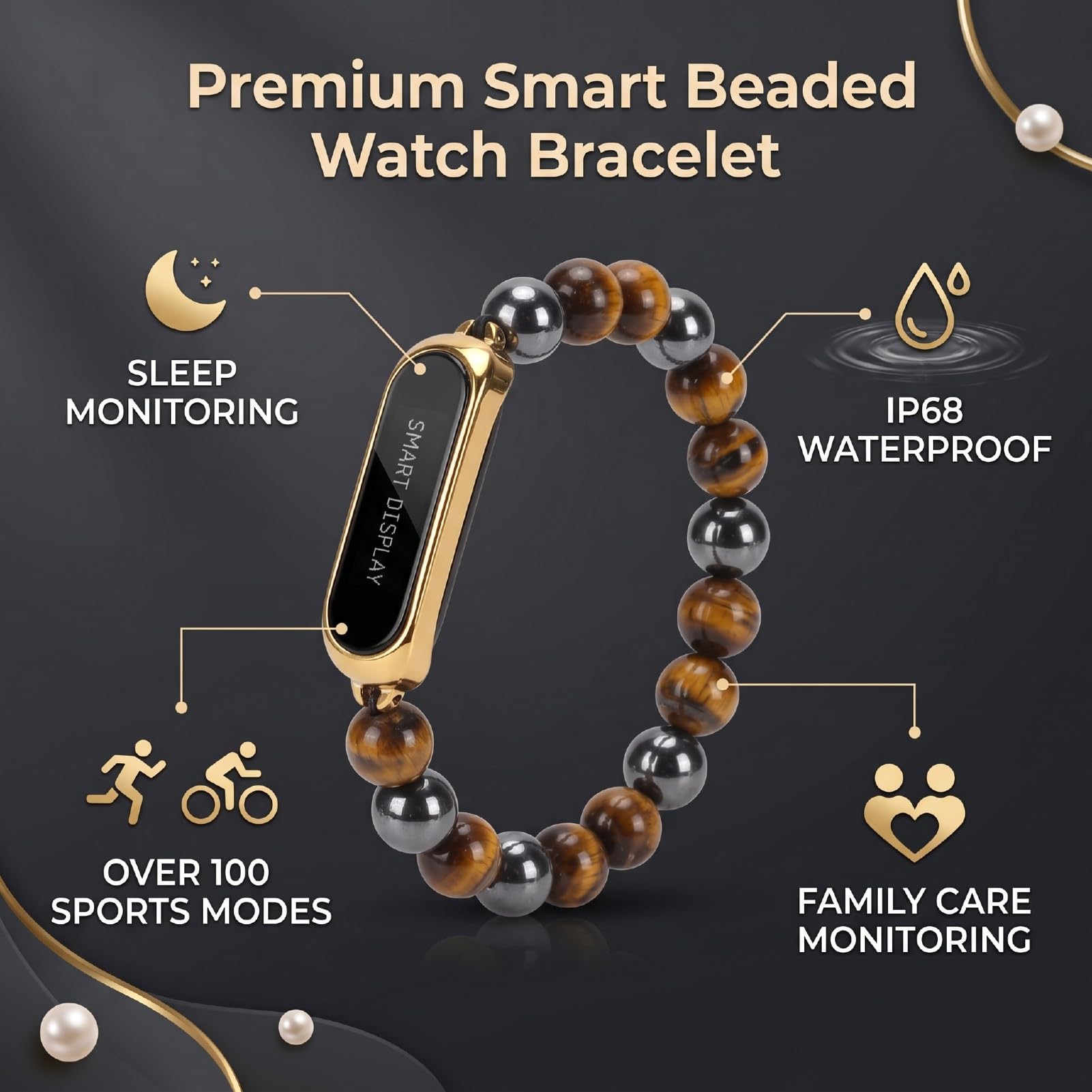 Annadue Bracciale Fitness Tracker Cristallo Smart, Braccialetto (d'oro) | Dotato di Funzione Impermeabile IP68 per il Monitoraggio del Sonno e Promemoria Chiamate, con Oltre 100 modalità Sportive