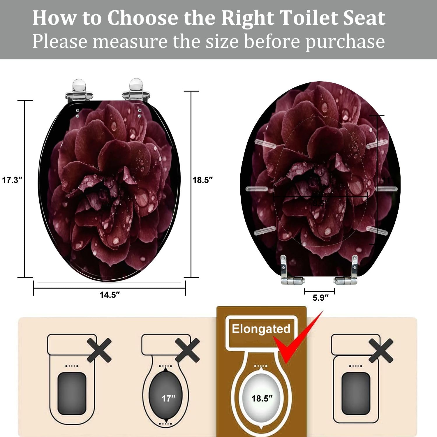 Asiento de inodoro alargado genérico para baño