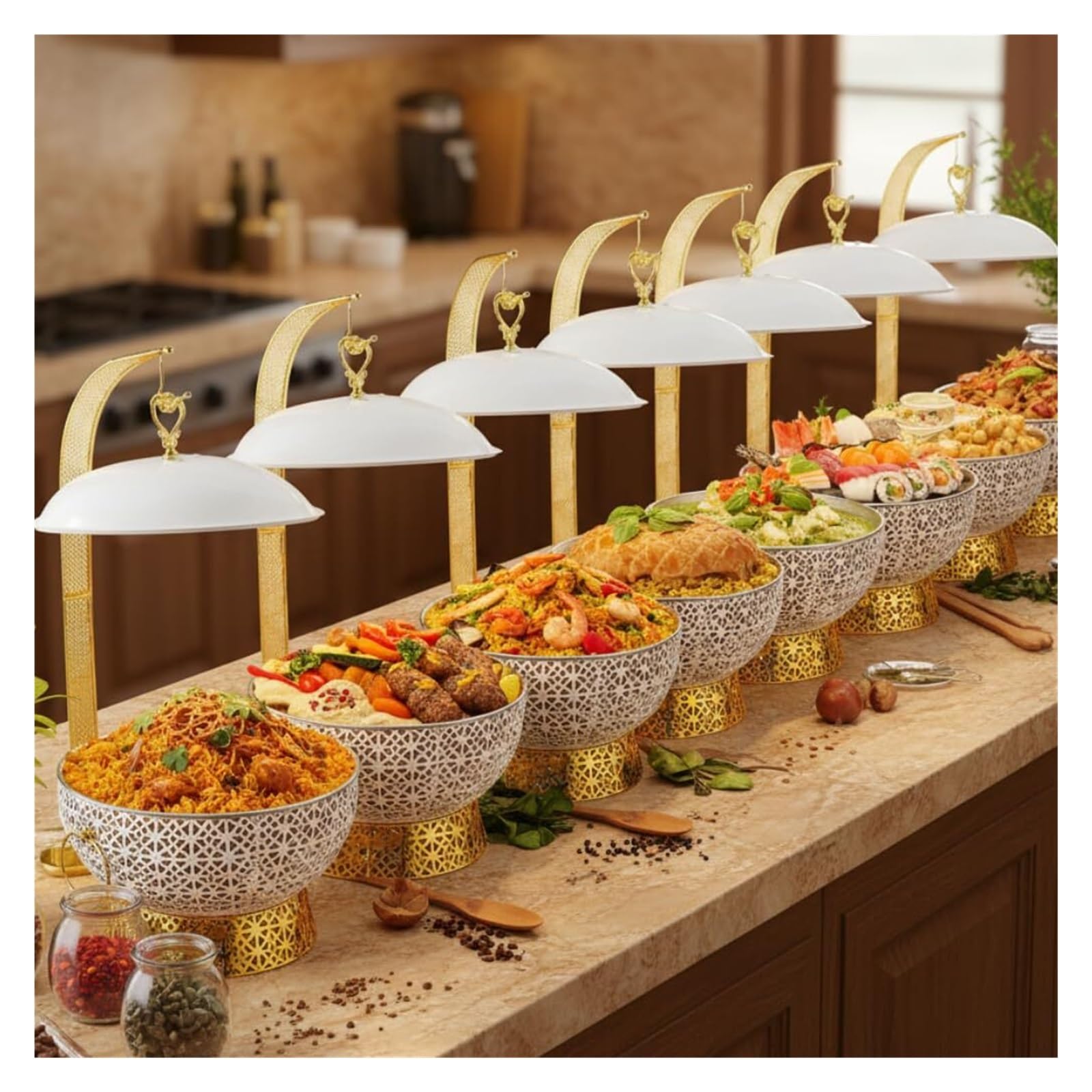 Scaldavivande for Buffet, Scaldavivande di Lusso Cucina a Buffet | Eleganti Hollow-Out, scaldavivande for feste buffet for Catering ed Eventi(White,8L)