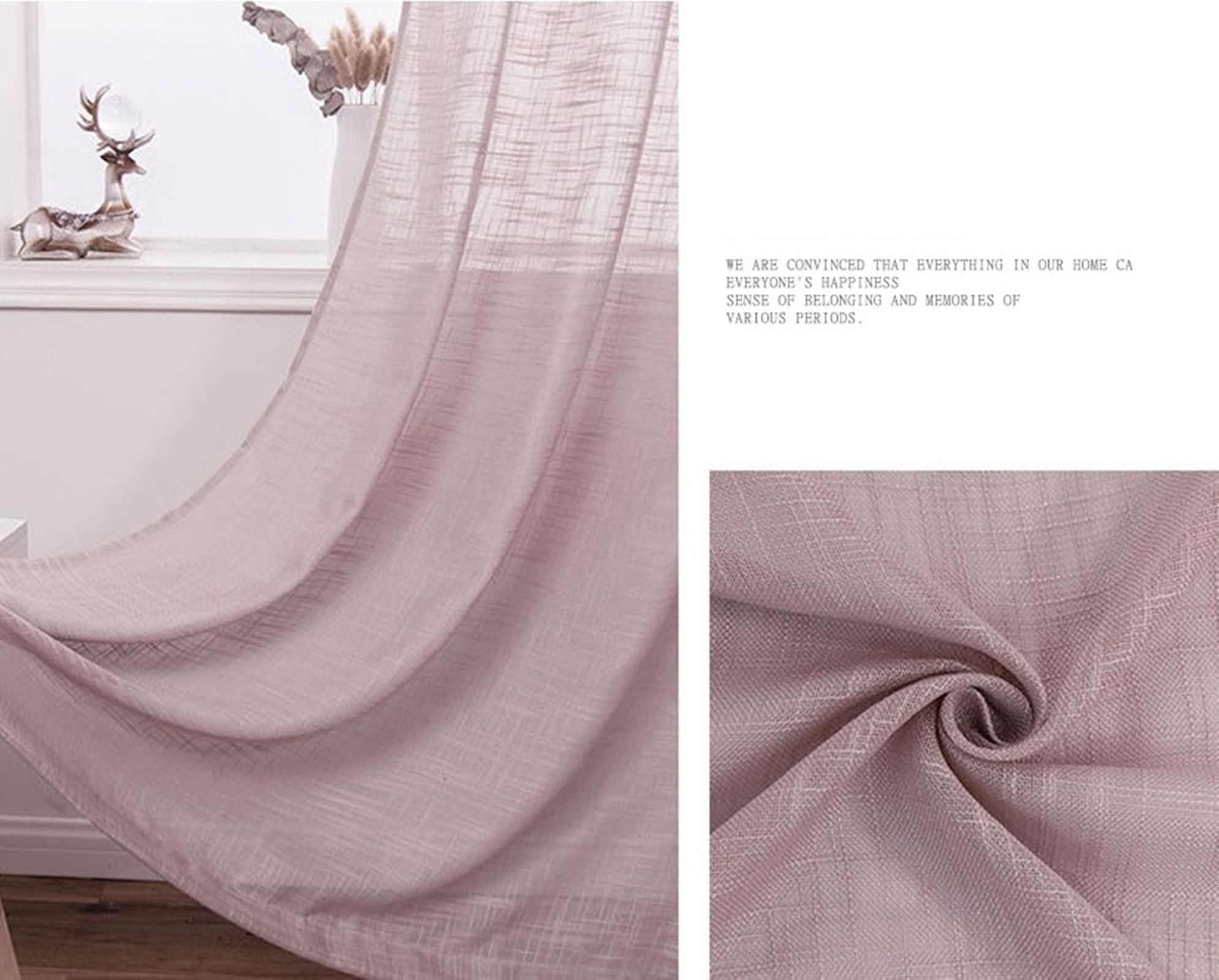 Rideaux Transparent Salon 86 x 138, Rideau Voilage Chambre Lot de 2 Effet Lin Rose Poudré Uni, Plissé Pincé, Polyester