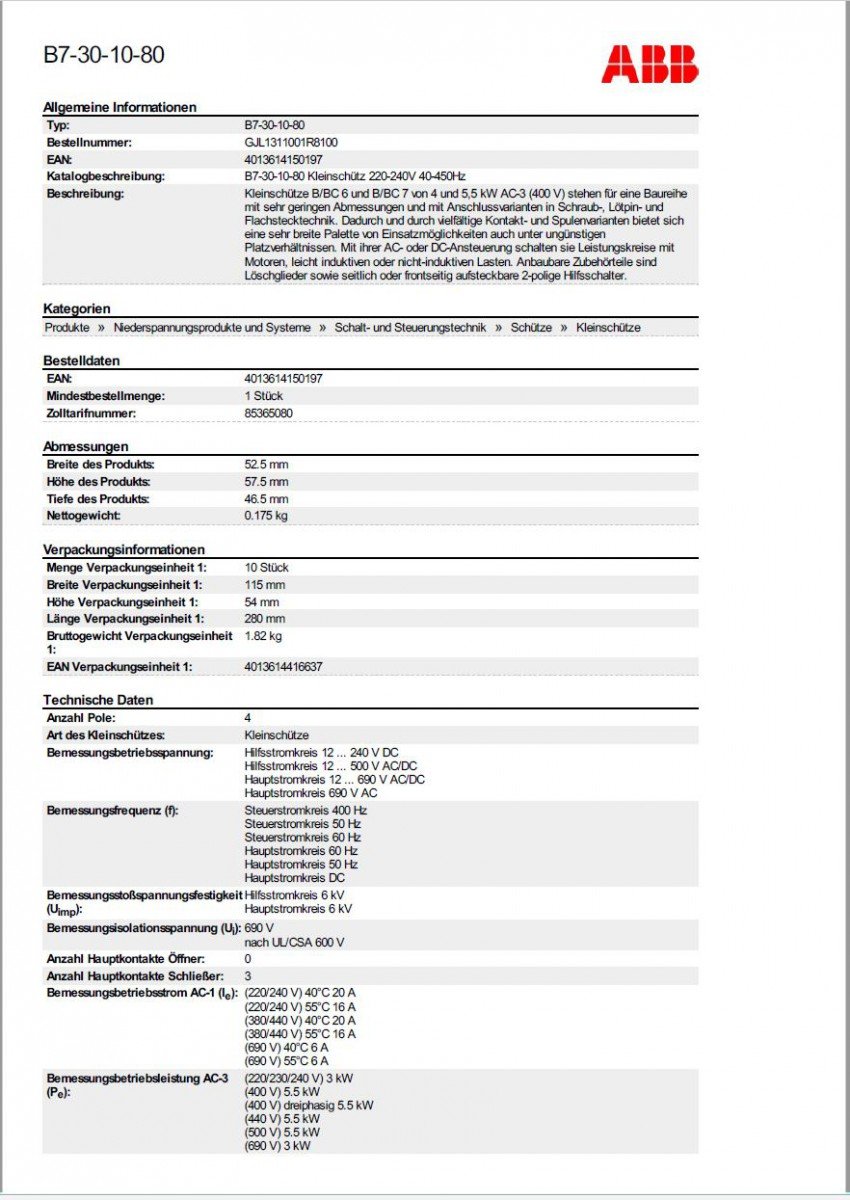 Abb-entrelec b7 – Mini contacteur - 3010 220/240 V-50/60