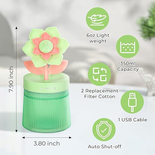 Miniatura 7 de Mini humidificador de flores bonitas, humidificadores Gardenia de escritorio de 8.8 fl oz para dormitorio, humidificación portátil de niebla fría