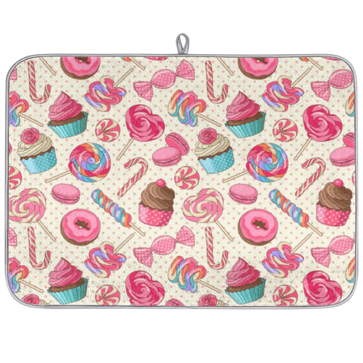 Cute Sweet Cupcake Dish Drying Mat for Kitchen Counter Pink Print Dishes Pad Absorbent Fast Drainer Rack Mats Large 24 x 18 Inch