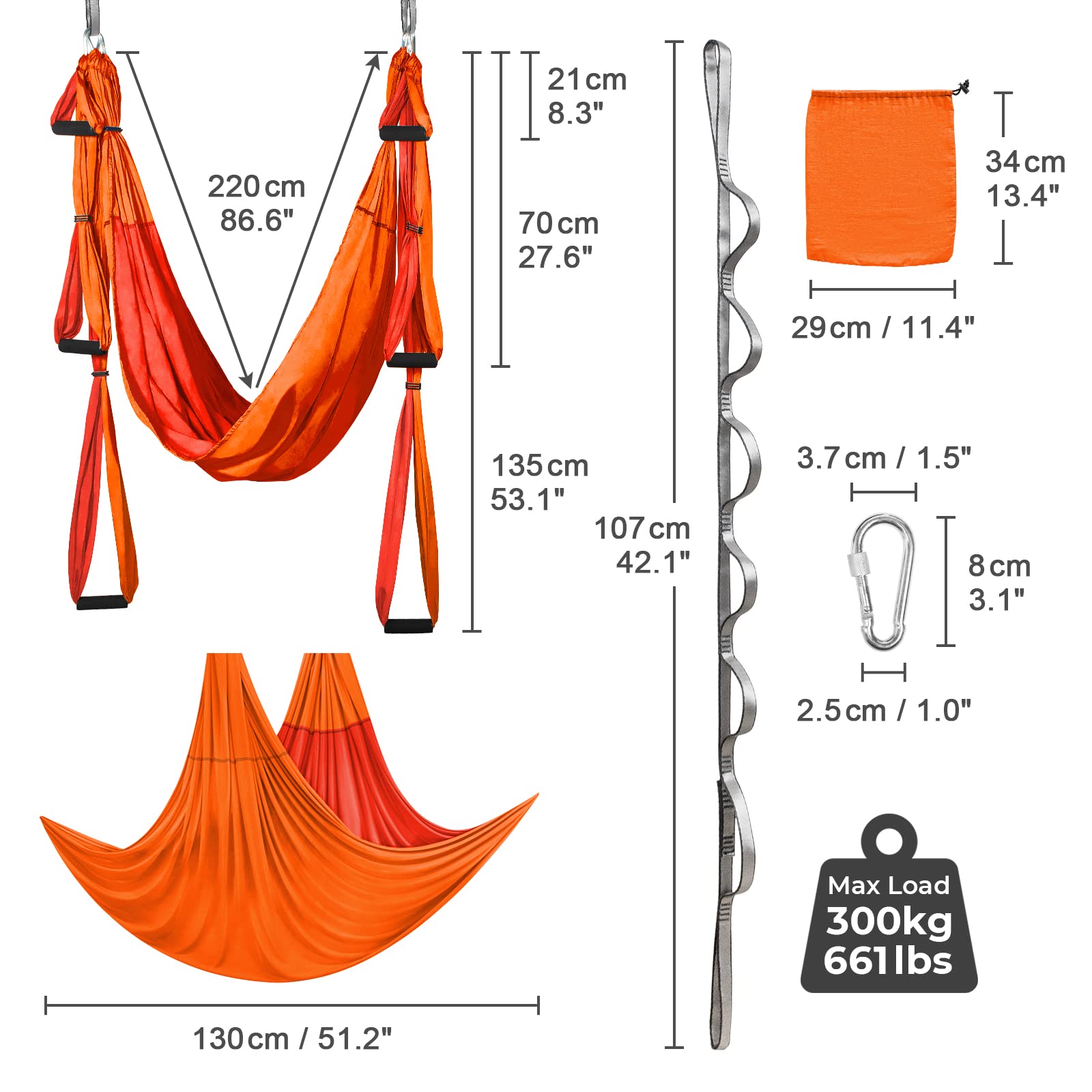 Leogreen Hamac de Yoga Aérien Kits, Balançoire Yoga Inversion Hamac, pour Le Yoga Anti-gravité, Nylon Taffetas, Capacité 300 kg