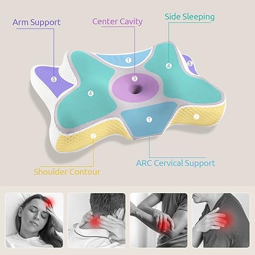 Miniatura 6 de DONAMA Almohada cervical para dormir en cama, almohadas de contorno de espuma viscoelástica con funda de almohada transpirable, almohadas