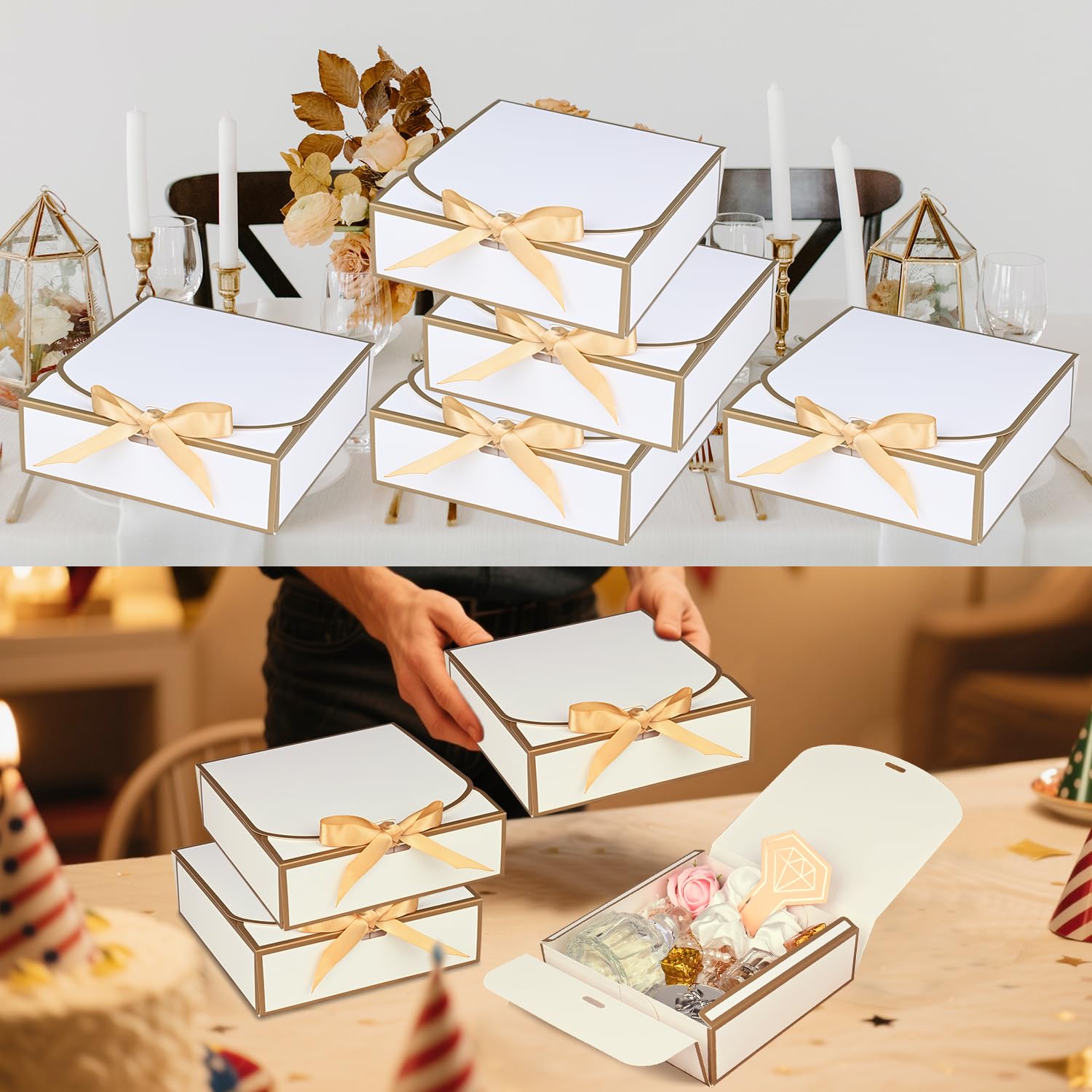 10Pack Small Gift Boxes, 6.5''x6.5''x2'' White Gift Boxes with Ribbon, Small Boxes for Gifts Birthday Wedding Party Valentine's Day Mother's Day