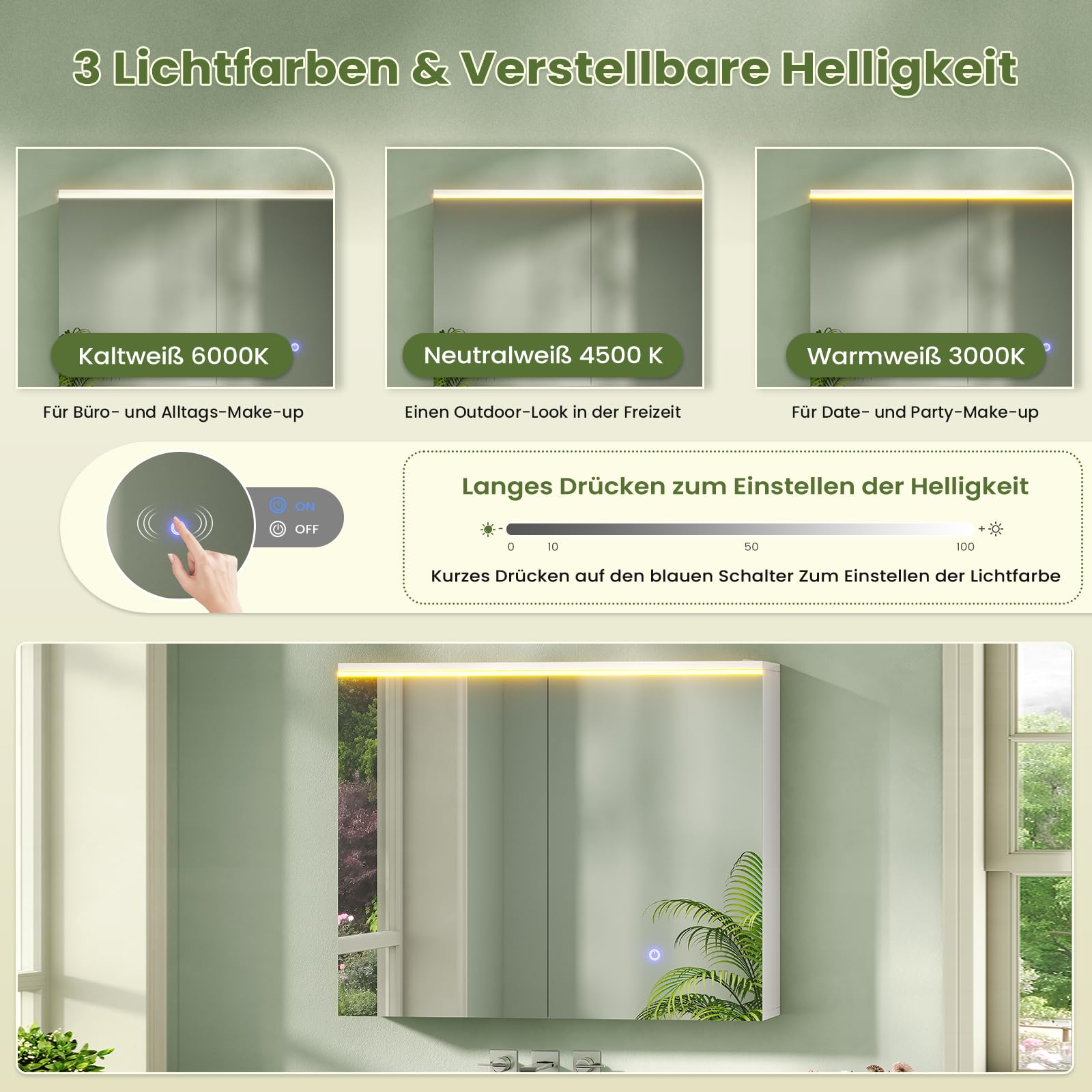 Spiegelschrank Bad mit LED-Beleuchtung und Steckdose 80x19,5x60 cm