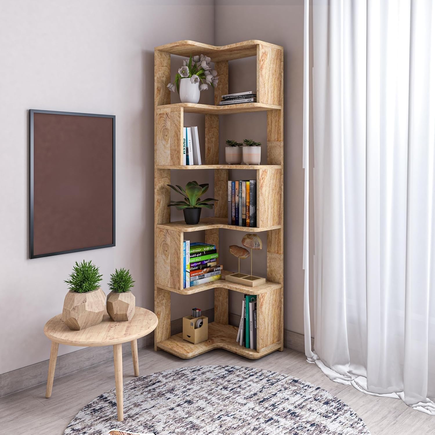 DAKSHAYANI HANDICRAFT Sheesham Solid Wood Bookshelf | Handcrafted Wooden Book Rack with Open Shelves | Durable, Termite-Resistant Storage Unit for Home & Office Use (Pine, Book 4)-image-20