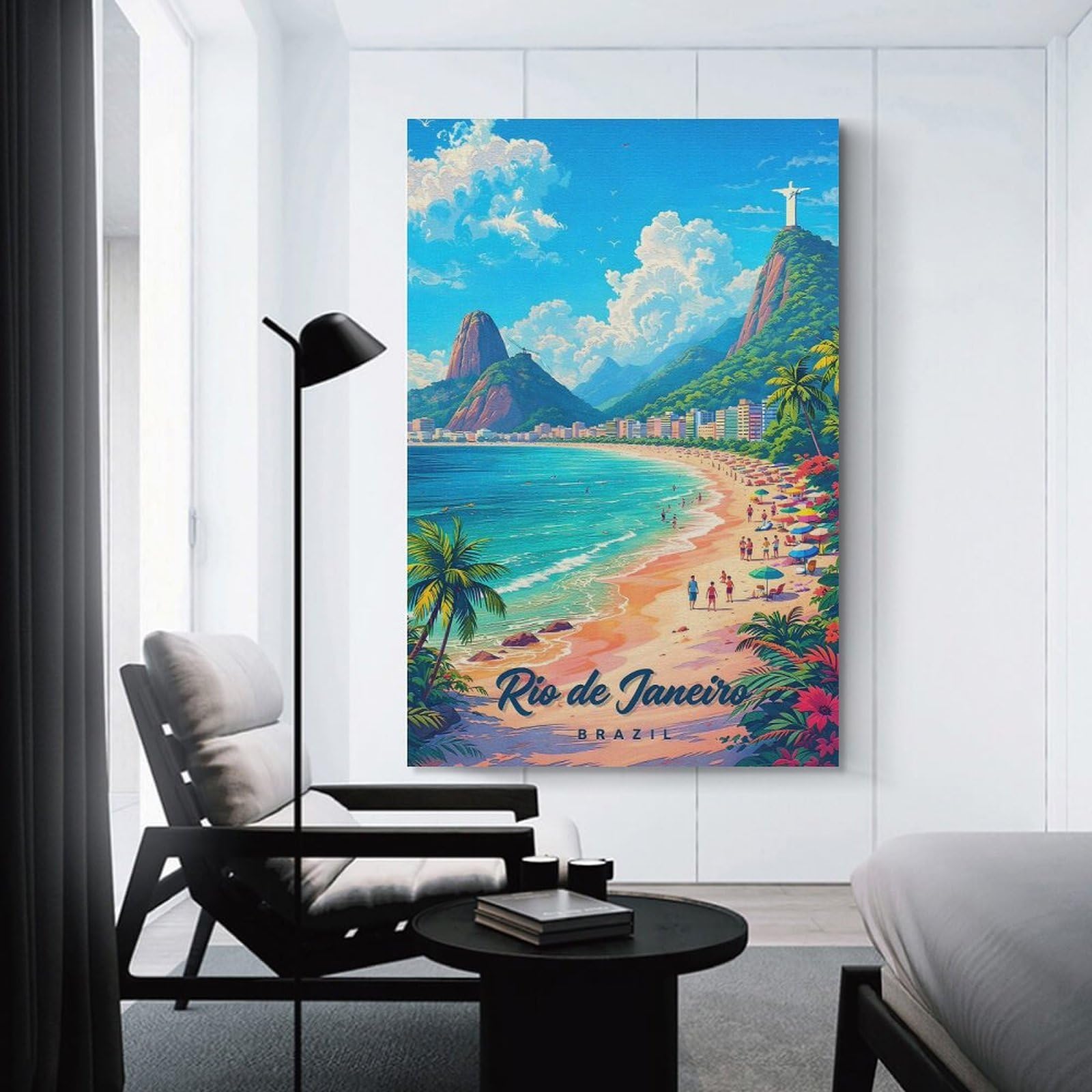 Junmoney Unframe-Style-2-1 Rio De Janeiro Beach Scene Room Decor Wall Art, 20X30inch(50X75cm), For Entrance Spaces, Stair Walls Or Halls, A Stylish Accent For Home Entrances