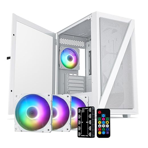 Vetroo M03 Compact Computer Case Micro ATX Mini ITX White Gaming PC Case Rear 120mm Addressable RGB Fan Pre-Installed Door Opening Tempered Glass Side Panel & Front Mesh Panel