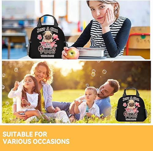 Miniatura 2 de Lonchera con nombre personalizado para niñas y niños, bolsas de almuerzo aisladas reutilizables personalizadas con correa para el hombro, lonchera
