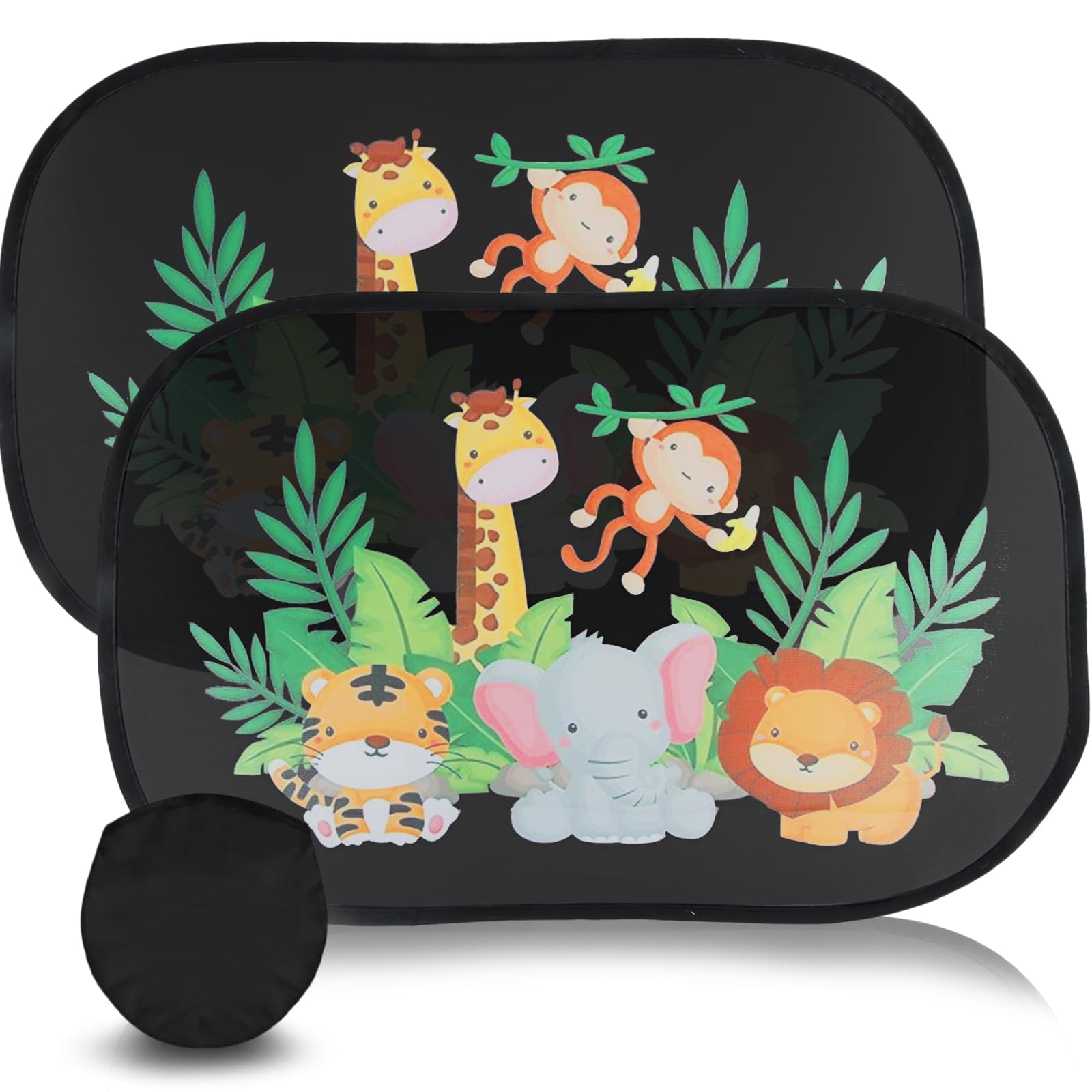 DmDoyy 2 Pièces Pare-Soleil Voiture Bébé – Motifs Animaux Mignons, Anti-UV & Chaleur, Auto-Adhésif, Pliable Avec Sac De Rangement 47x30 Cm