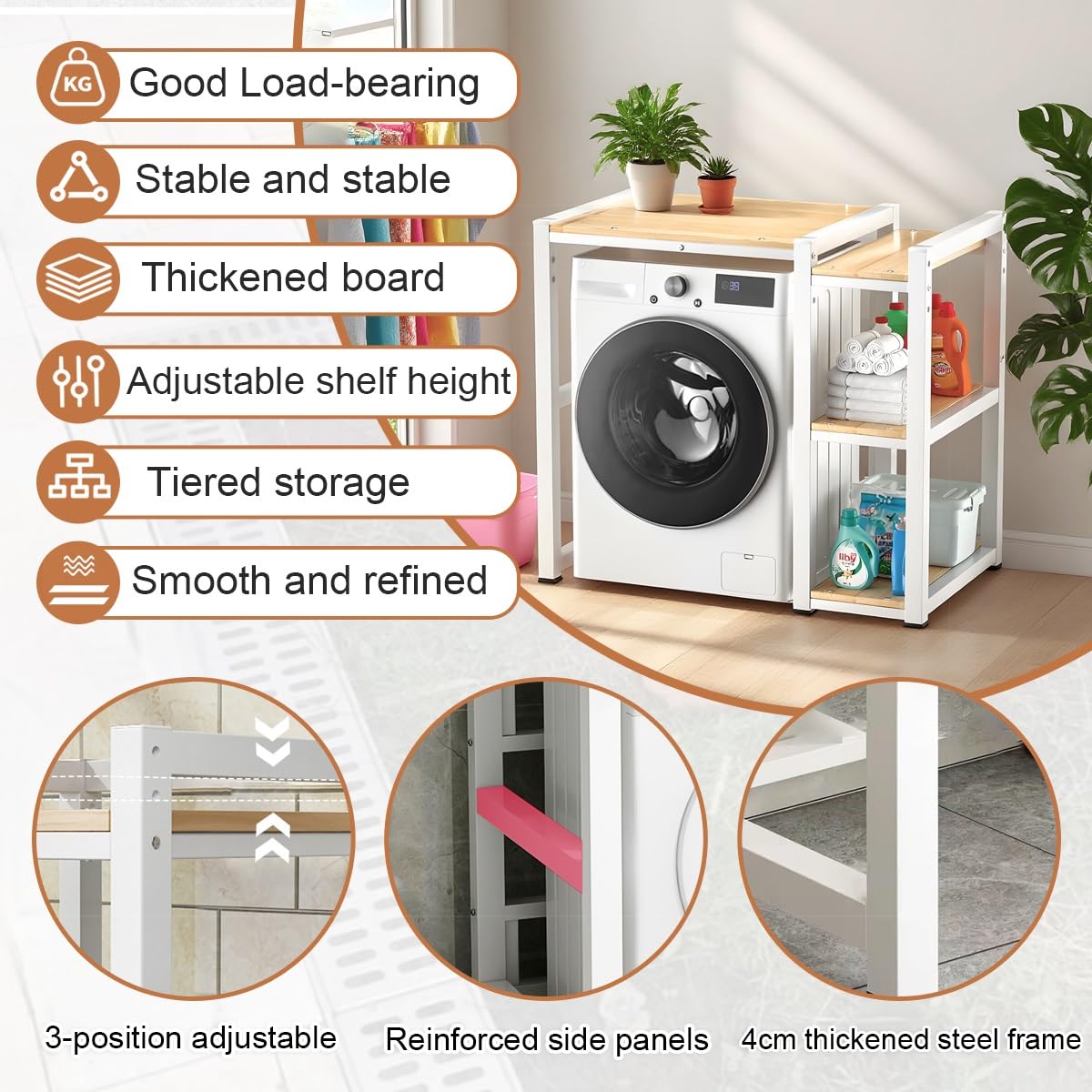 Waschmaschine Und Trockner Aufbewahrungsregal, Höhenverstellbar, Für Badezimmer Küche Balkon Waschküche (Black)