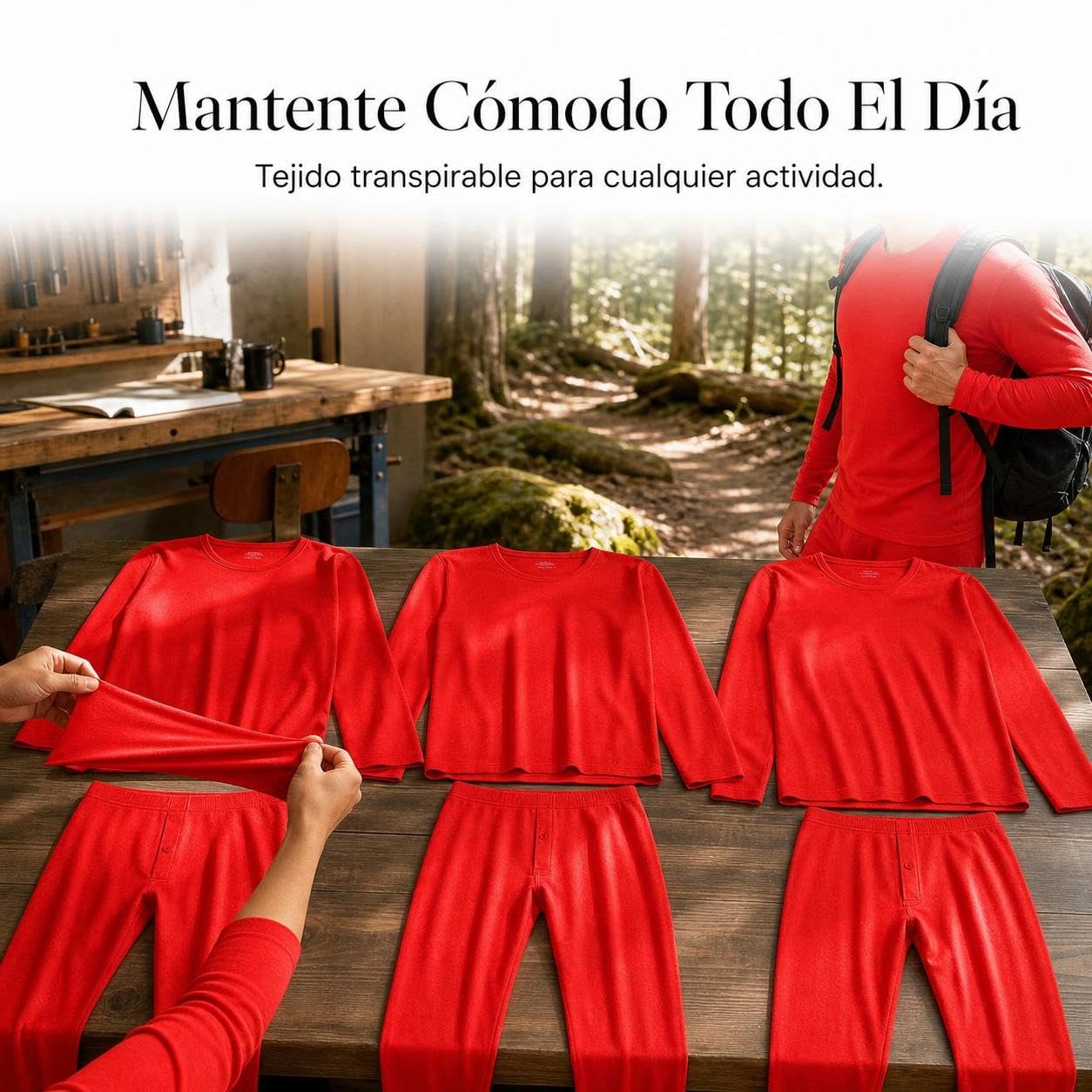 Ropa Interior Térmica Hombre Sólido | fibra y poliéster - elástico | camiseta larga - pantalón largo, transpirable - para Uso Diario, para el Frío