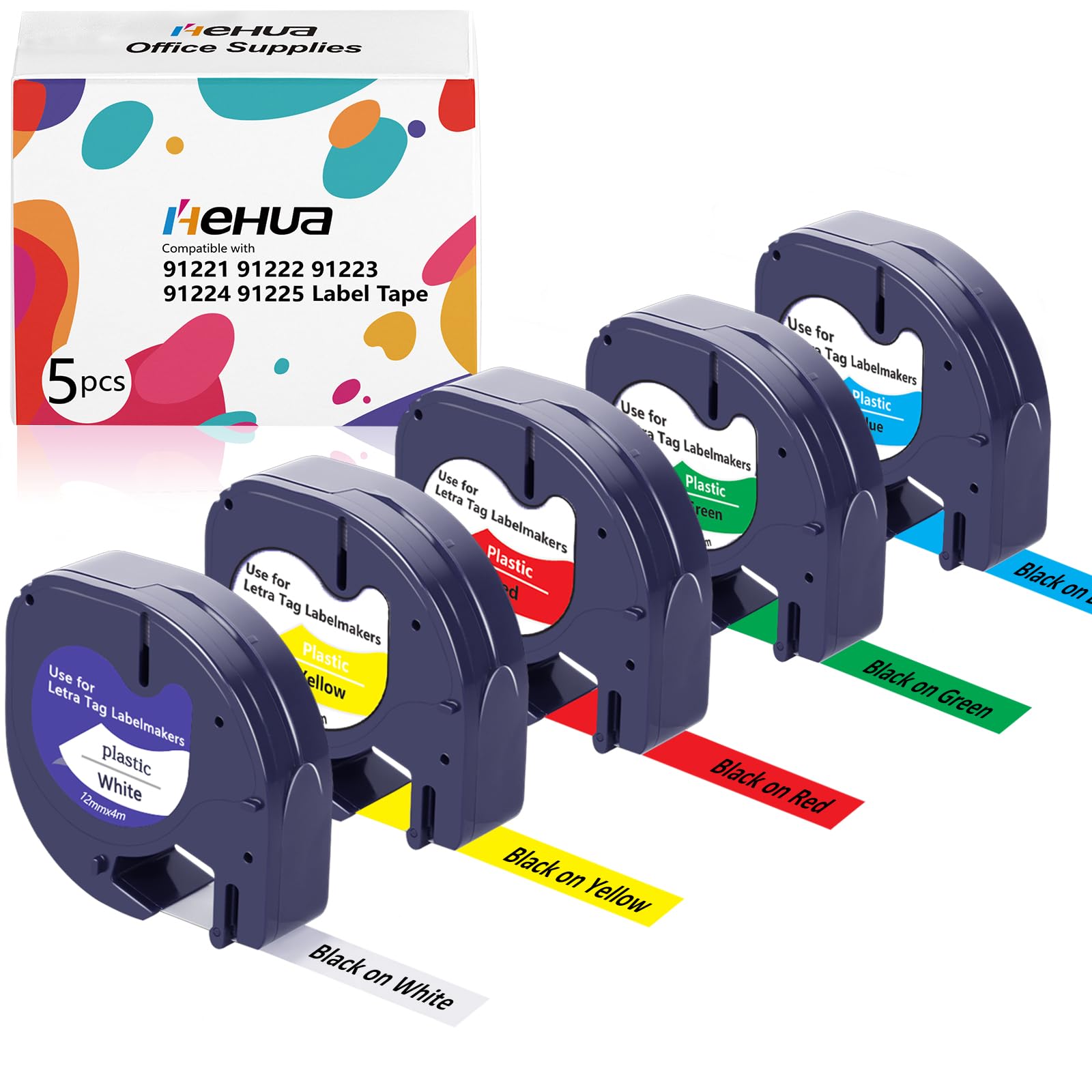 Rubans Recharge Pour Dymo Letratag Hehua - 12mm X 4m - 5 Couleurs - Compatible LT100H, QX50, Etc.