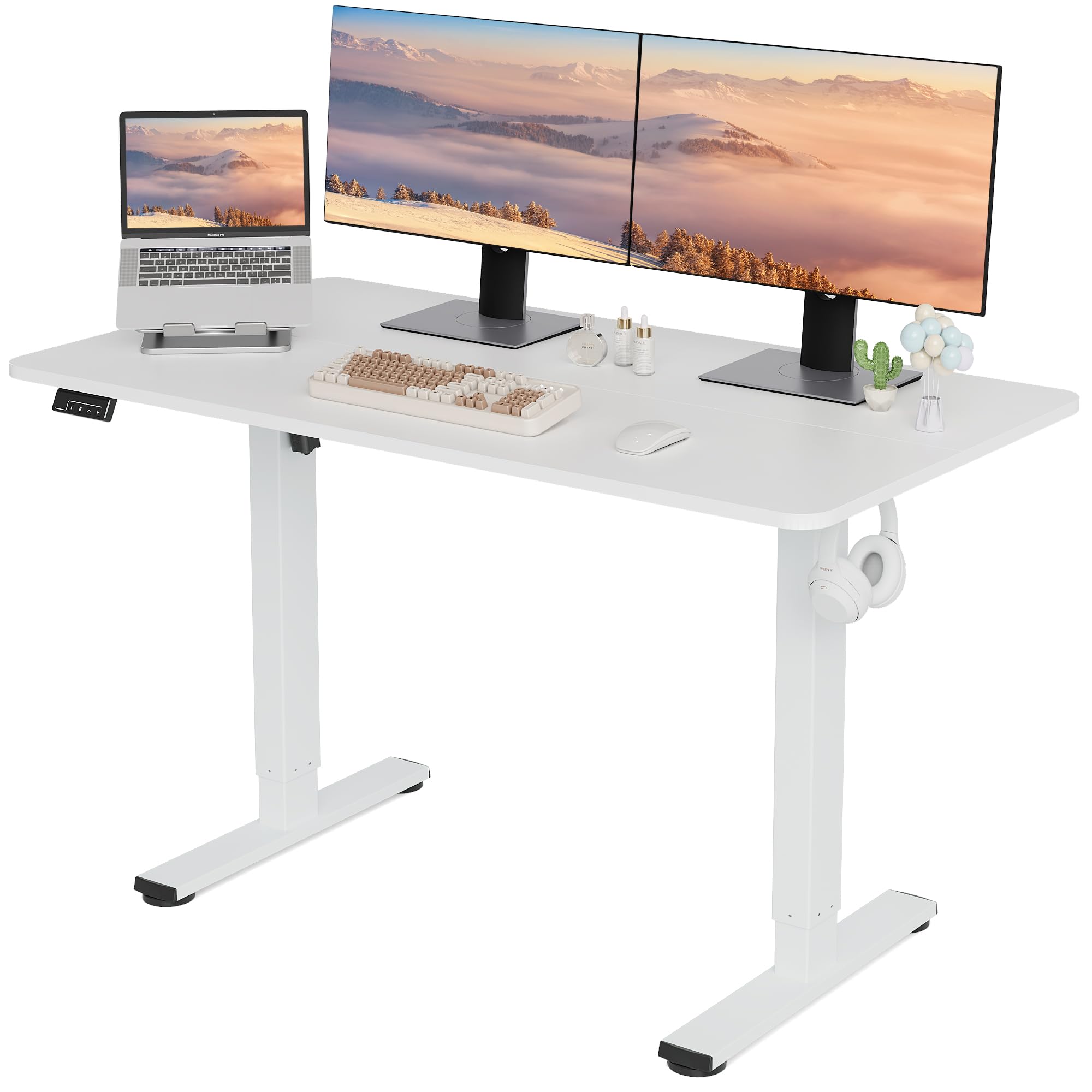 LongKe Electric Standing Desk Adjustable Height, 48x24 Inches Sit Stand up Desktop for Home Office, Ergonomic Rising Computer Table with Memory Preset