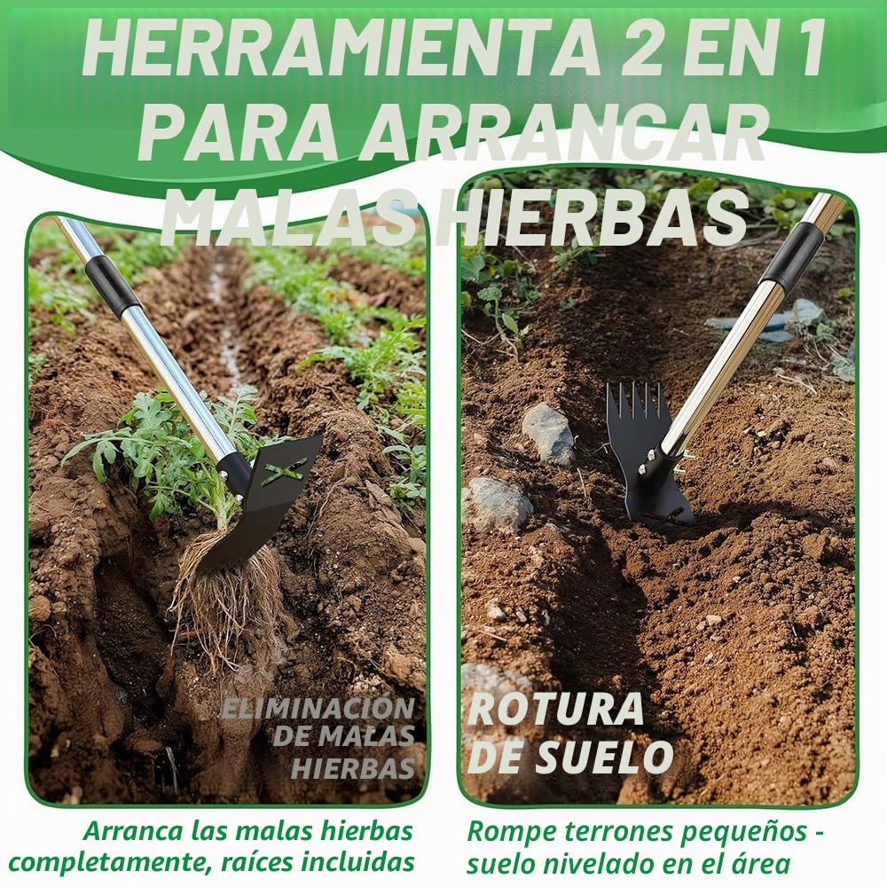 Cortador de malezas con mango largo de 180 cm, rastrillo y azada de jardín 2 en 1, desbrozador con asa, herramienta de desbrozador, herramientas de jardín para patio, césped, patio y jardín