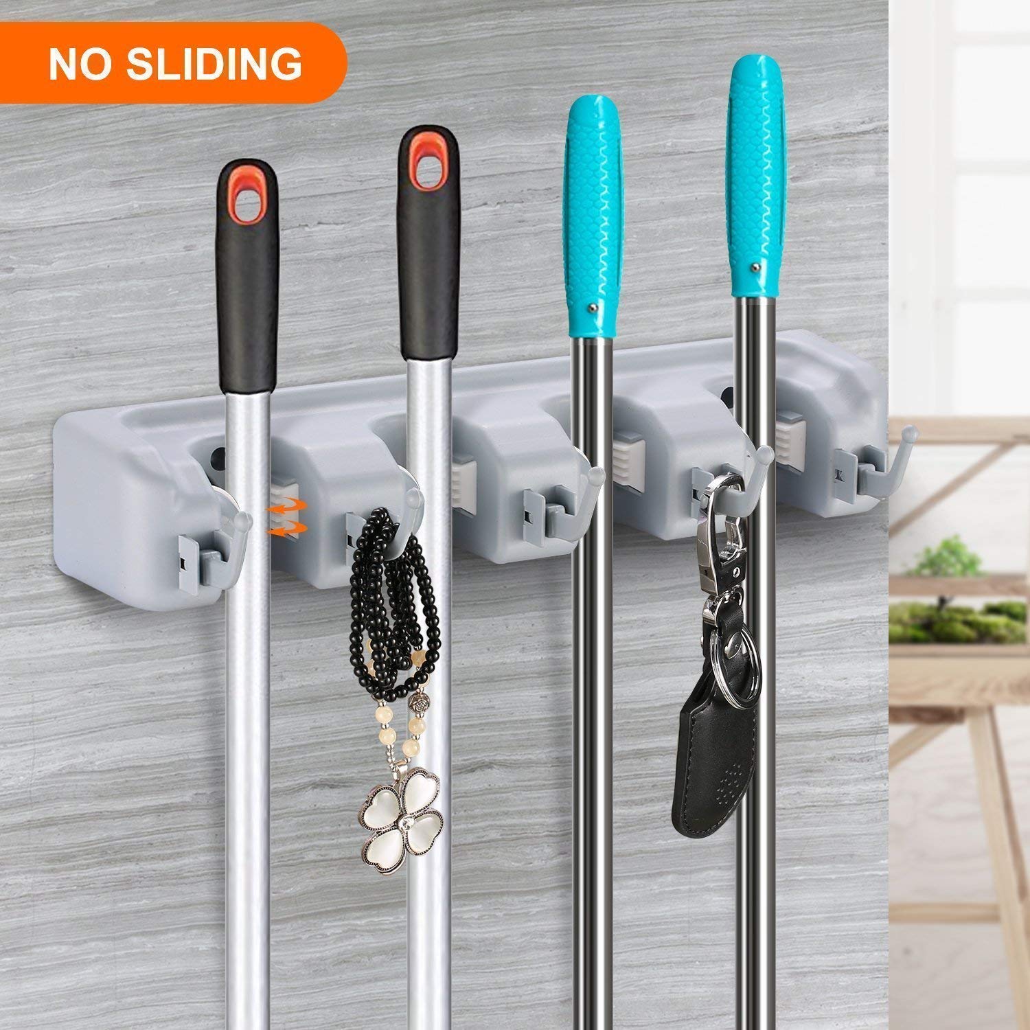 Wall Mounted Broom & Mop Holder - 4 Slots -4 Wall Mounted Broom & Mop Holder - 4 Slots -4