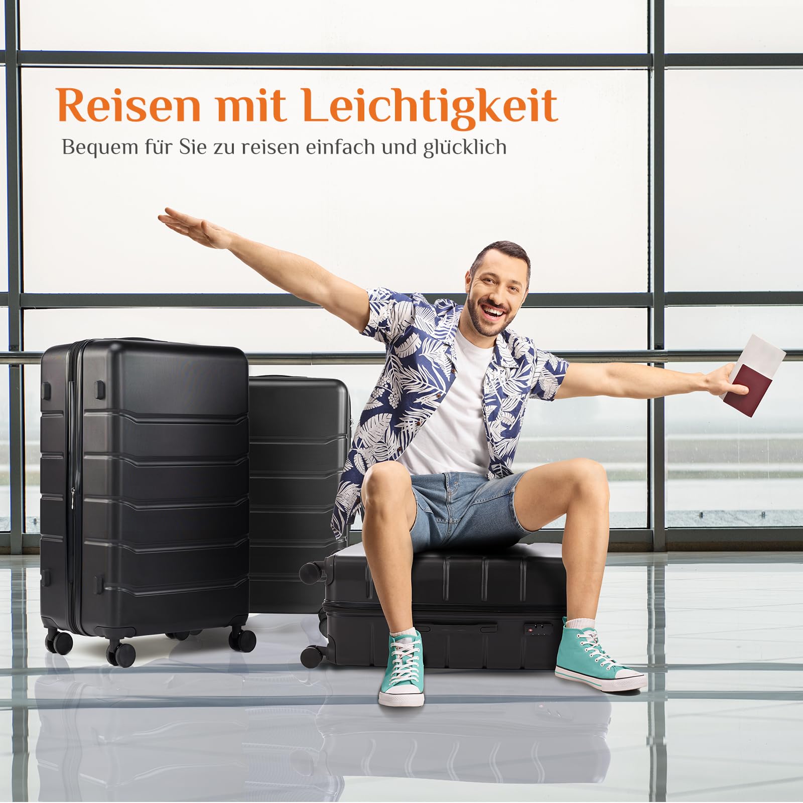 Sweetcrispy Kofferset 3 Teilig Hartschale-Reisekoffer Set ABS+PC Erweiterbar, TSA Schloss, Leise 360°-Rollen, 20/24/28 Zoll (M/L/XL)-Leichtes Koffer Set, Handgepäck Geeignet
