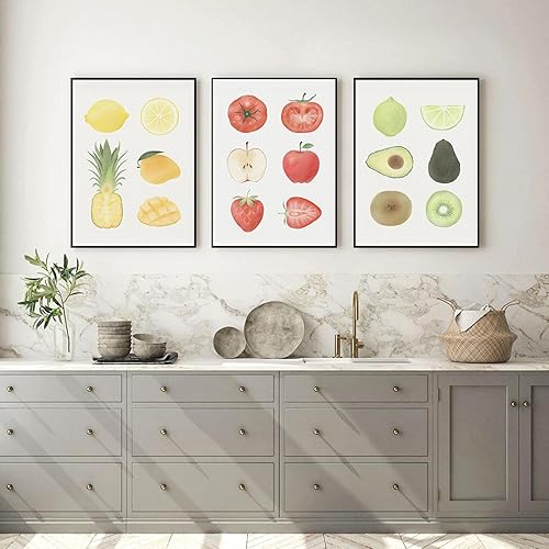 Póster de cocina de frutas Vintage, lienzo antiguo impreso, manzana, piña, aguacate, arte de pared, cuadros decorativos 50x70cmx3 sin marco
