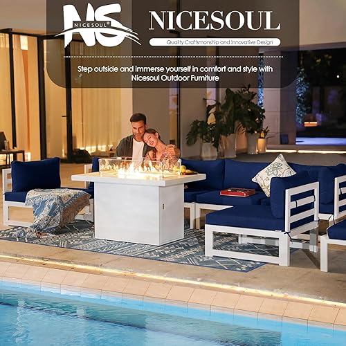 Miniatura 867 de NICESOUL 7 Piece White Powder-Coated Aluminum Patio Furniture with Fire Pit Table, 29 Inch Extra Wide Outdoor Sectional Sofa for 6, High-End Heavy