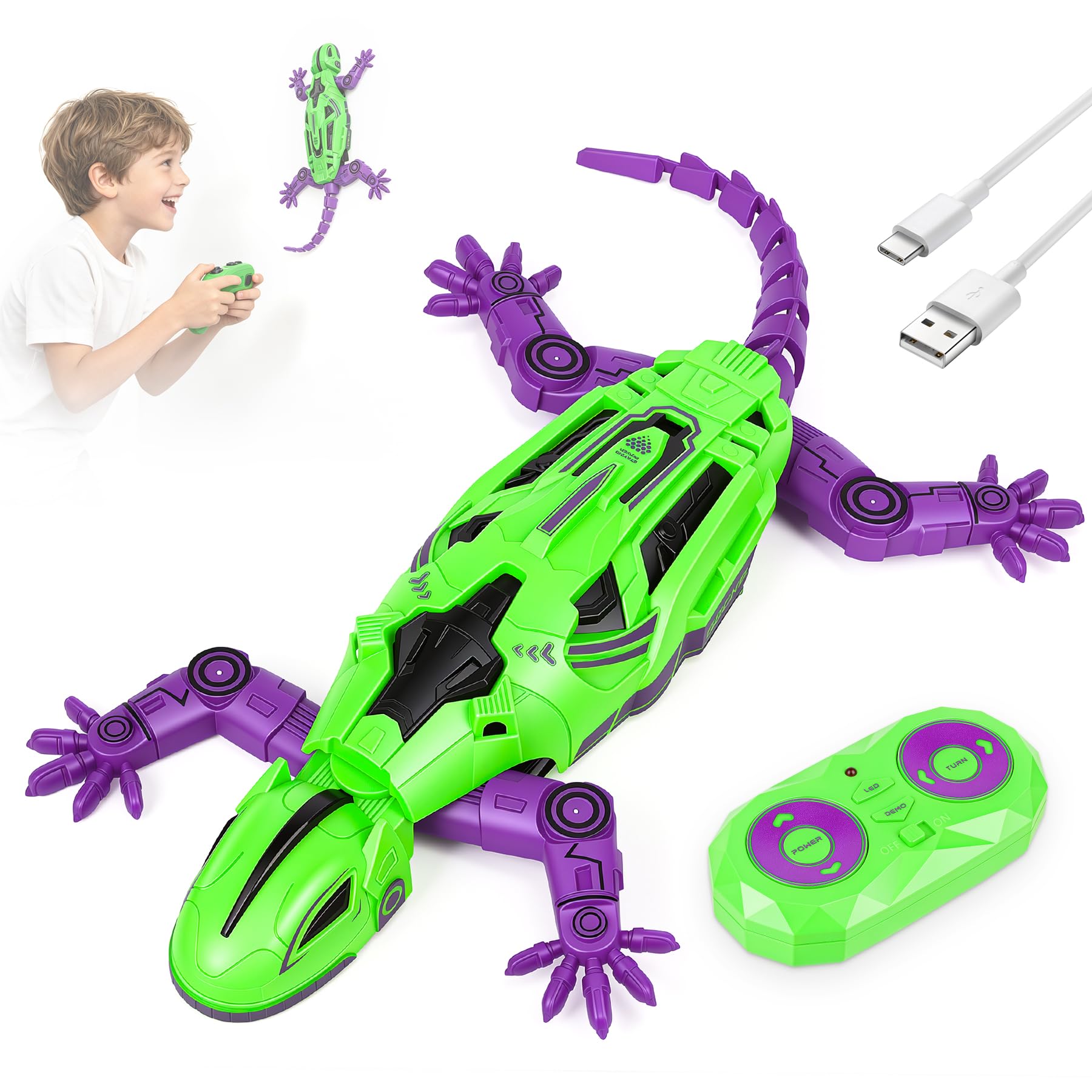 KETIEE Wall Crawler Gecko Remote Control Lizard Toy, Dual Modes Wall/Floor Climbing RC Robot Gecko with 9 Kinds LED Lights, 360° Rotation Prank Animal Toy, Birthday Gifts for 4-12 Year Old Boys Girls