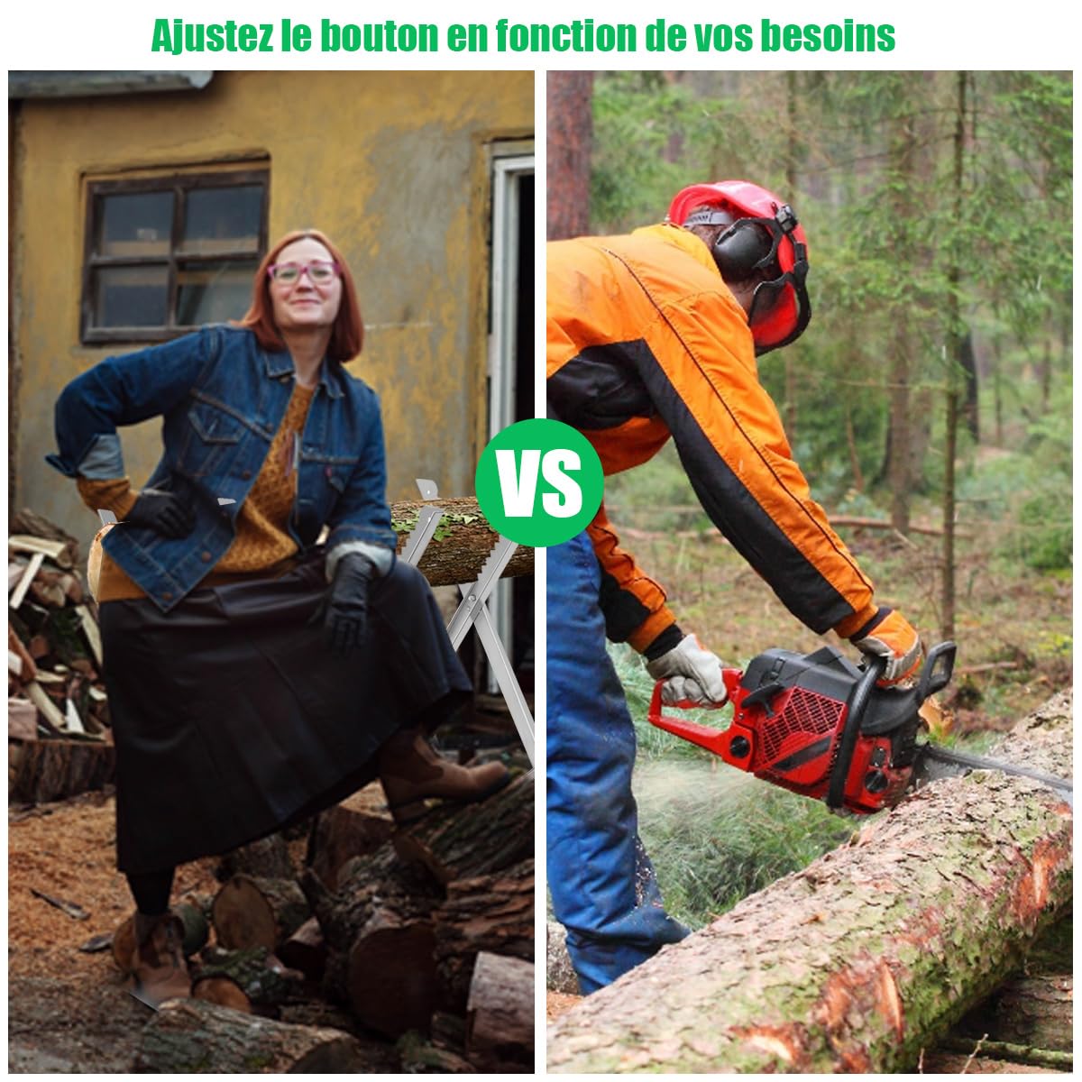 GOPLUS Chevalet de Sciage Pliable pour Tronçonneuses, Chevalet de Travail en Bois Réglable avec Dents de Scie et Entretoises, Charge 100 kg, pour Bois de Chauffage, Bois de Cheminée