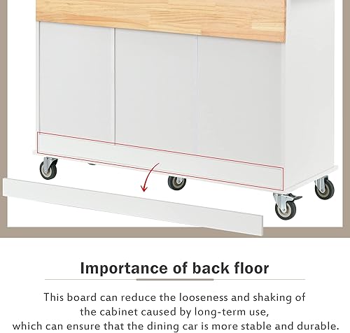 Miniatura 7 de Isla de cocina rodante con hoja caída, carrito de cocina móvil con ruedas con estante para especias, toallero y 3 cajones de almacenamiento, parte