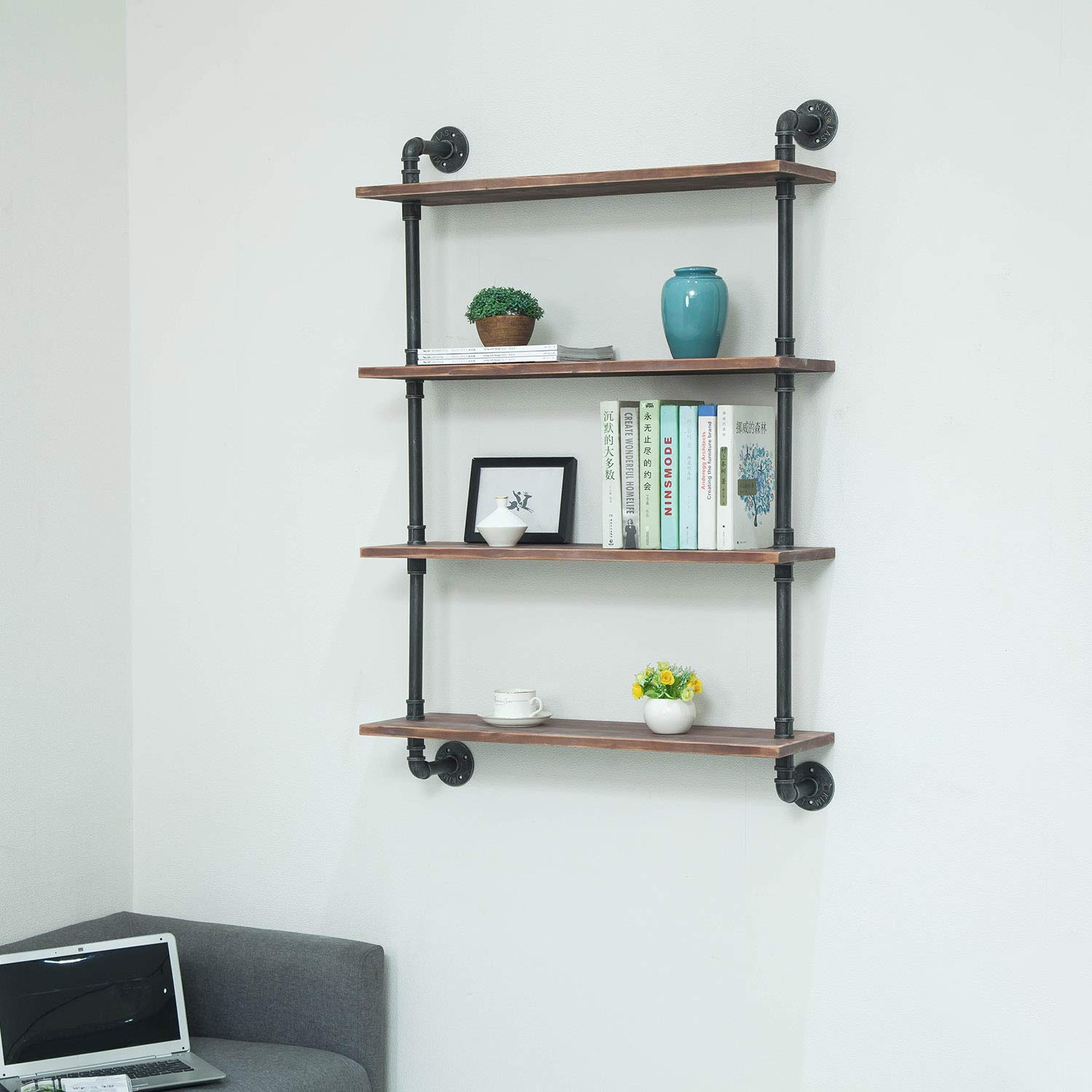 Buy Industrial Pipe Shelving Bookshelf Rustic Modern Wood Ladder