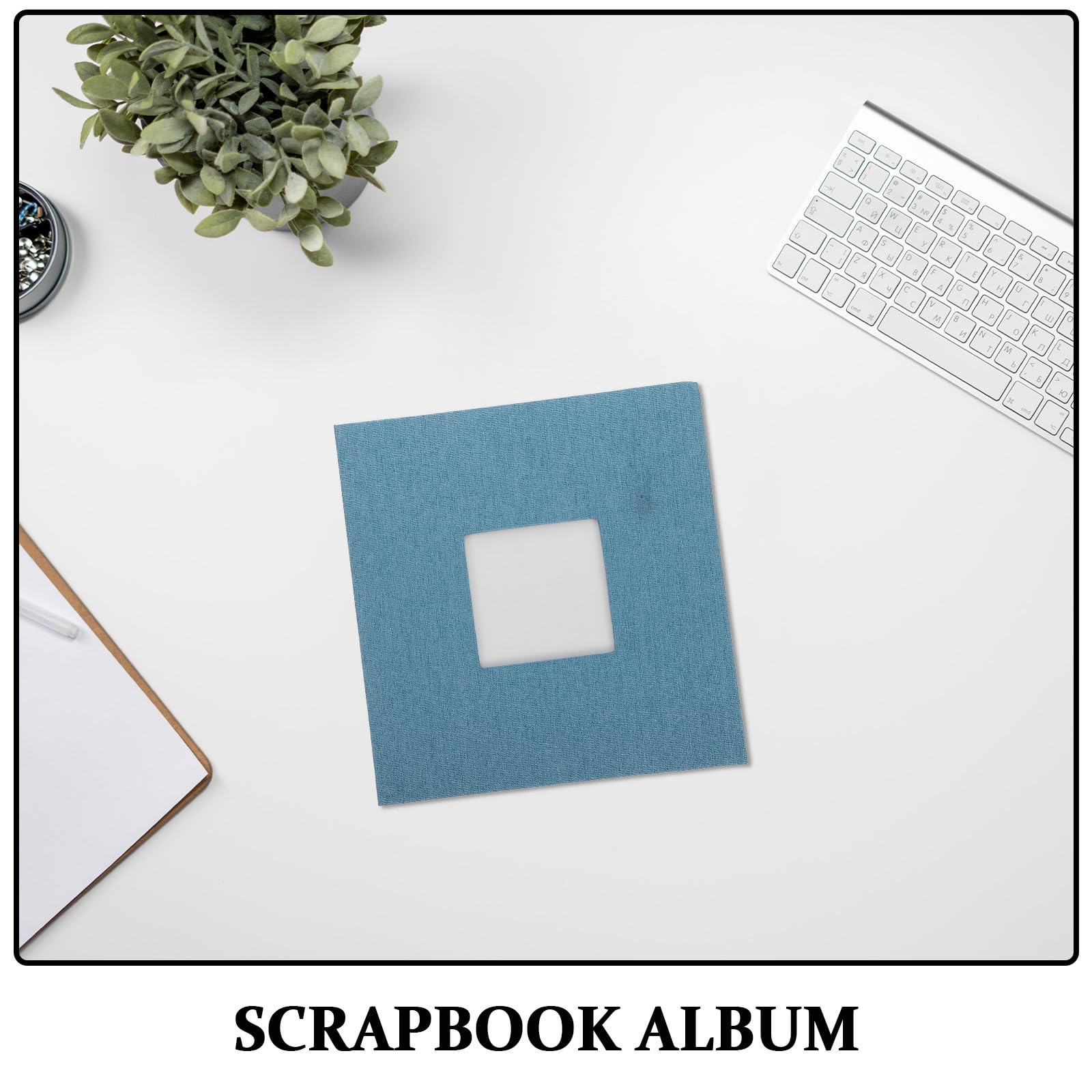 20 Hojas Álbum de Fotos Autoadhesivo de Lino con Ventana, 20 Hojas