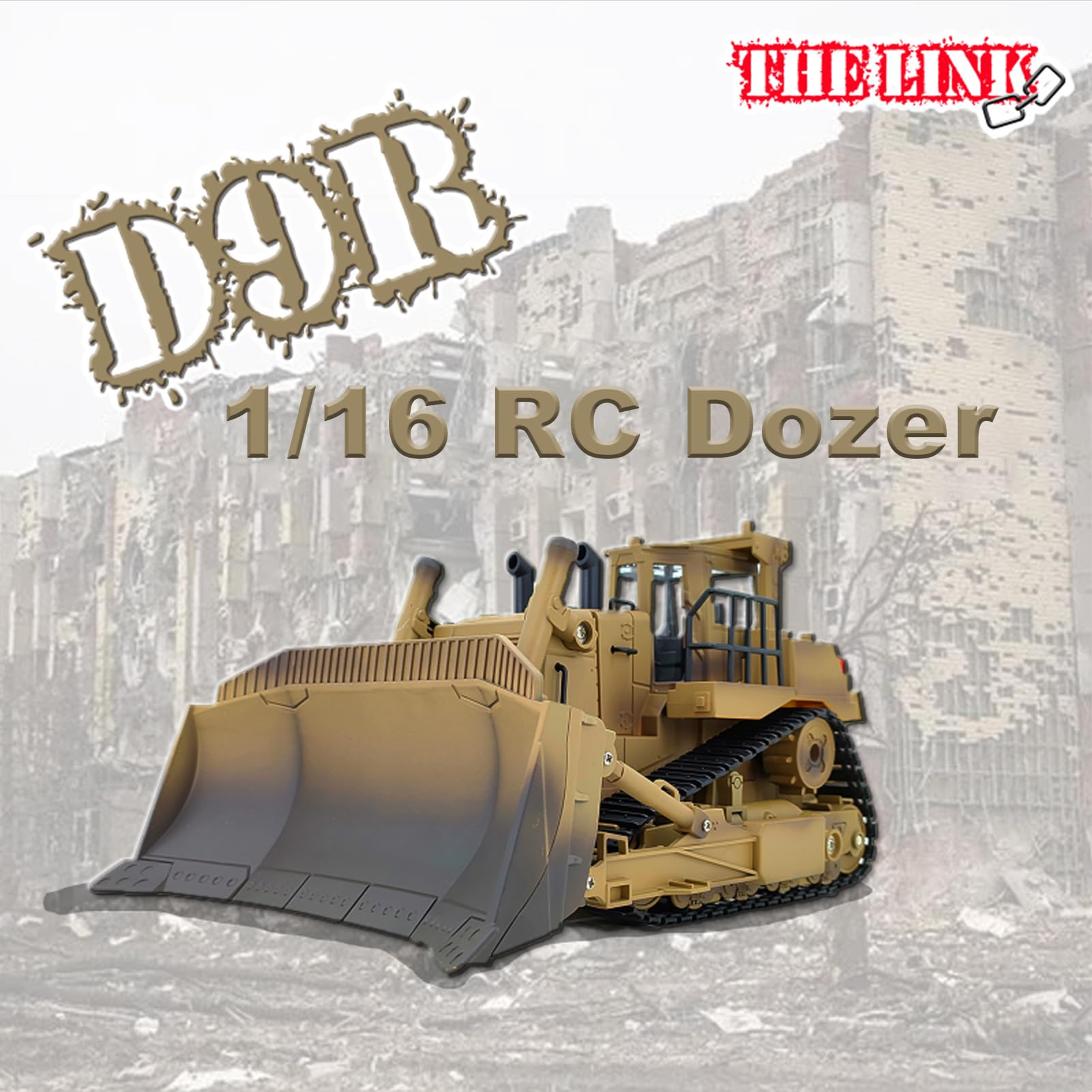 Bulldozer RC a escala 1/16, tractor tipo pista de control remoto de 9 canales de 2.4 GHz, juguete de vehículo de construcción de control remoto para adolescentes, hoja levantable y desgarrador