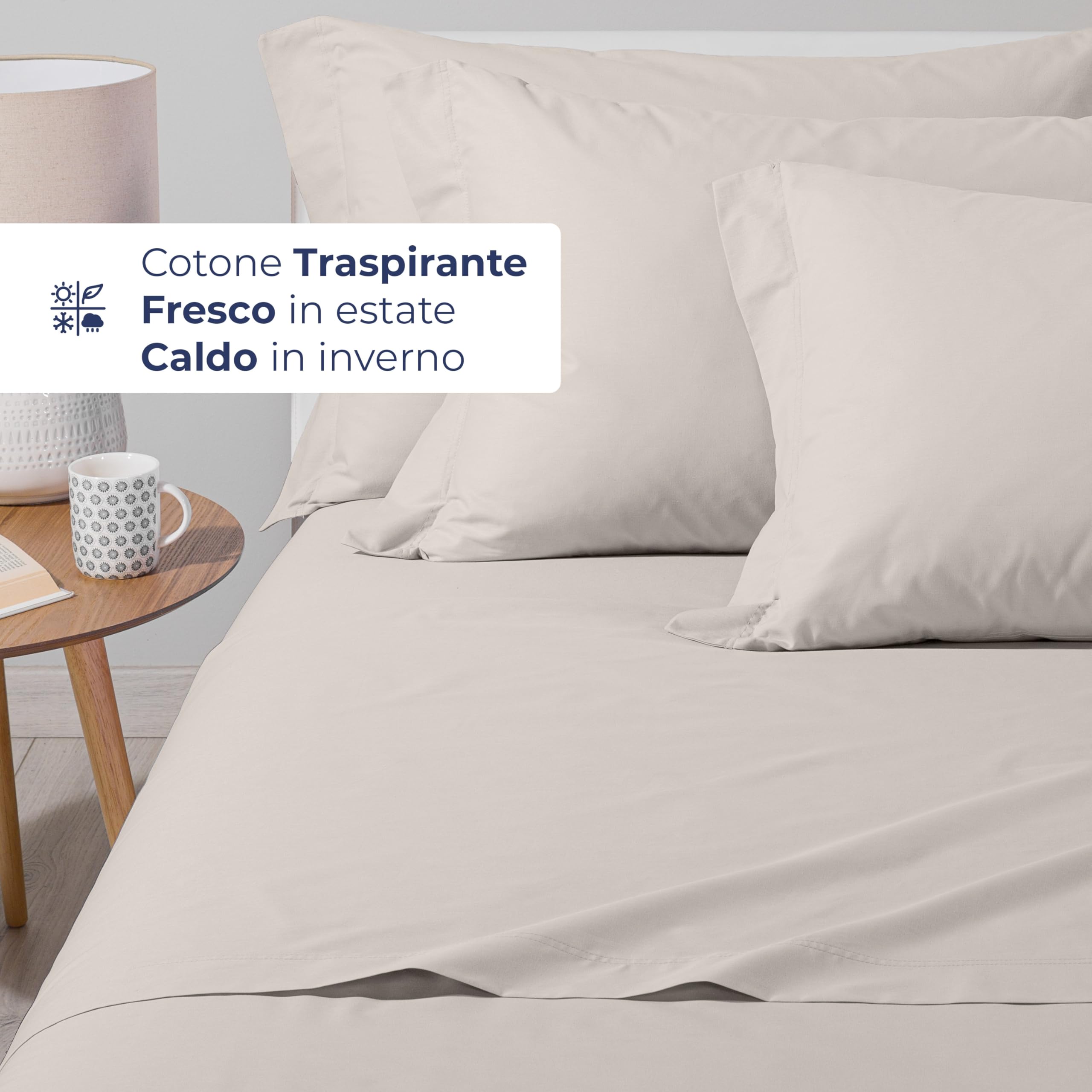 Caleffi - Lenzuola Matrimoniali Cotone 180x200 - Completo Lenzuola Matrimoniali Cotone con Angoli - Morbido, Traspirante e Ipoallergenico - Colore Vivo - Certificato Oeko Tex