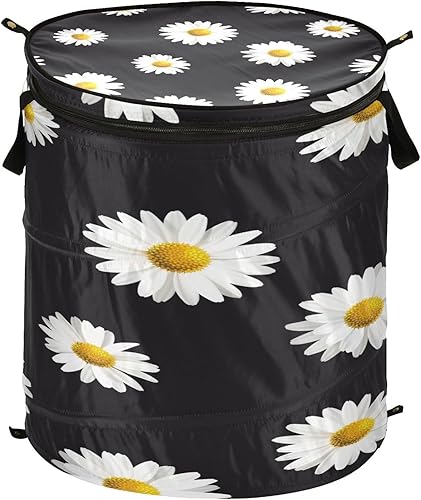 bags Decorativas folding bags with zipper for tool Camomile Flowers Black,sesto para ropa sucia