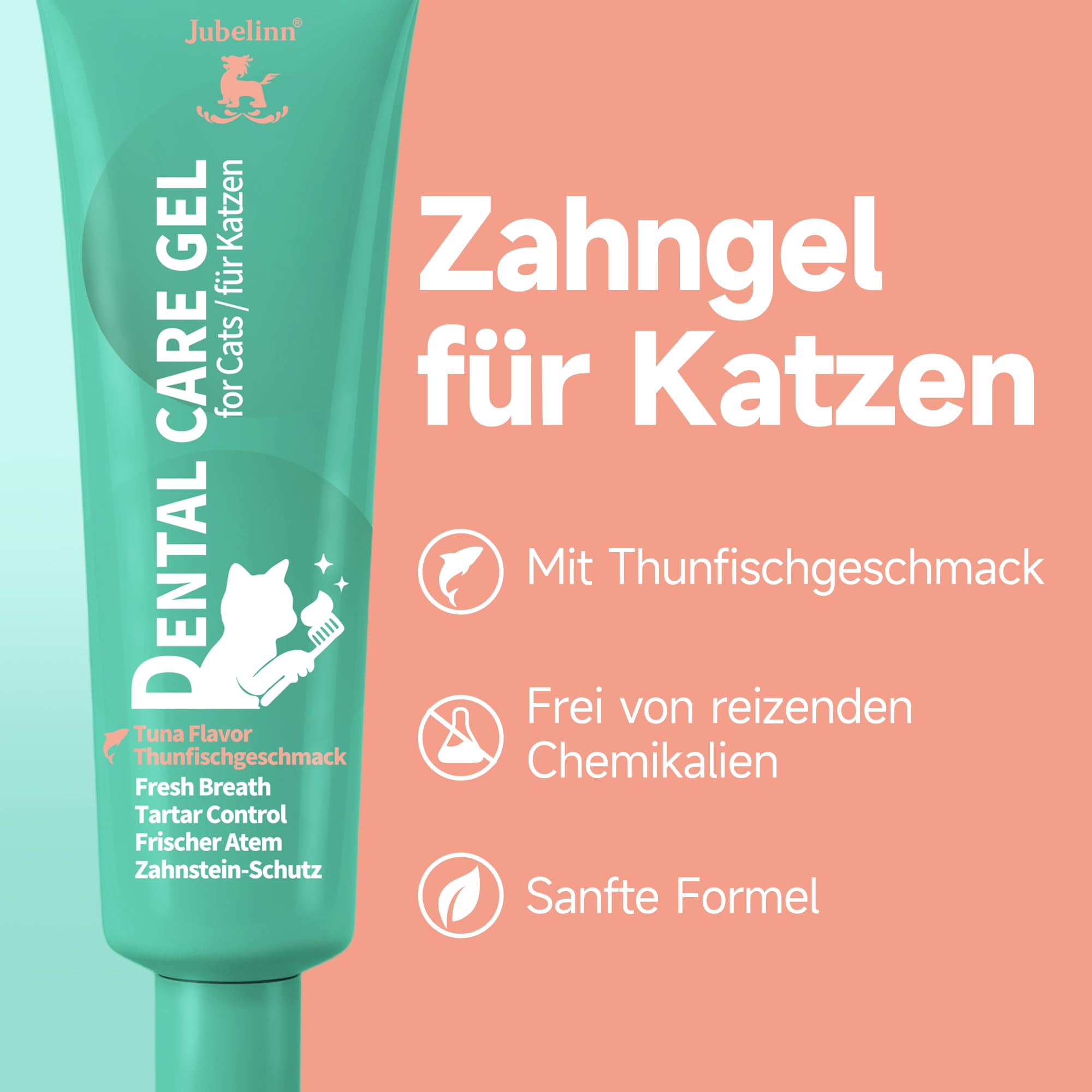 Zahnpflege Set für Katze - Zahnpasta mit Thunfischgeschmack - Frischen Atem - Beugt Zahnstein & Entzündungen vor - Katze Zahnbürste - Finger Zahnbürste - Dental Care Gel 60ml