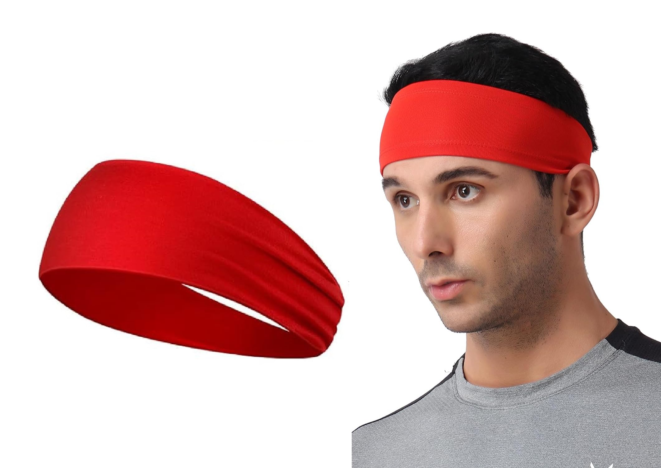 tksa style Sports Sweatbands for Men Women Camo Headbands Workout Non Slip Headbands Breathable Head Band Fitness Stretchy Unisex Hairband for Yoga Running Cycling Ball (Red)-picture-50