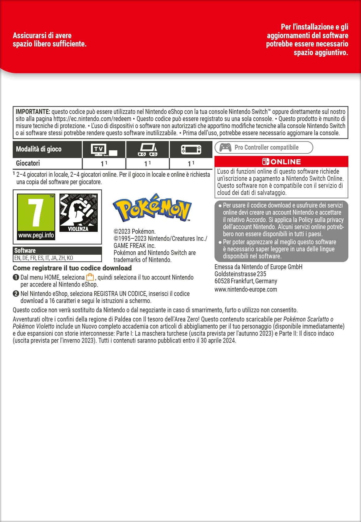 Pokémon Scarlatto/Violetto Il tesoro dell'Area Zero | Nintendo Switch - Codice download