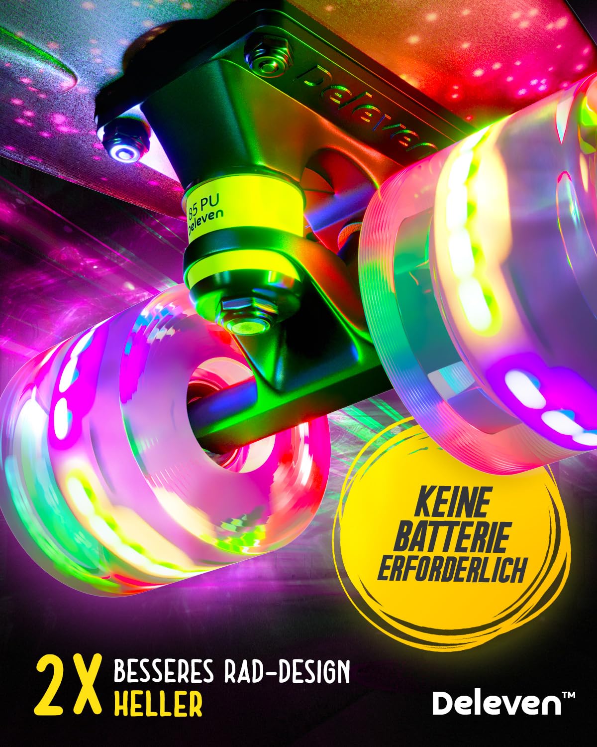 Deleven Skateboard mit Tragetasche, LED Rollen, Skate Tool und ABEC 7 Lager - Kinder Erwachsene Anfänger - 56 cm