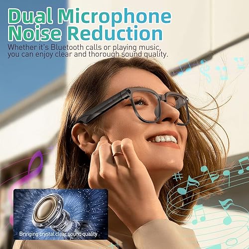 Miniatura 5 de Lentes inteligentes AI con cámara, 8MP HD Bluetooth gafas con reducción de ruido ENC, lentes reemplazables, control de voz, reproducción de música,