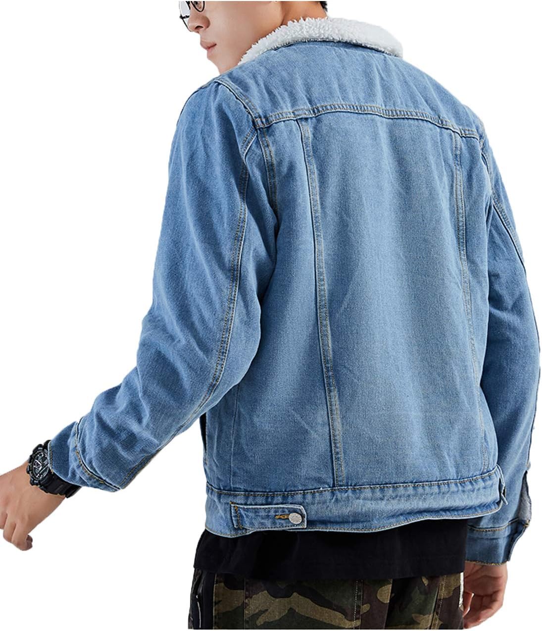 Omoone Men's Lapel Sherpa Fleece Lined Thicken Denim Jean Trucker Jacket Coats - Image 4