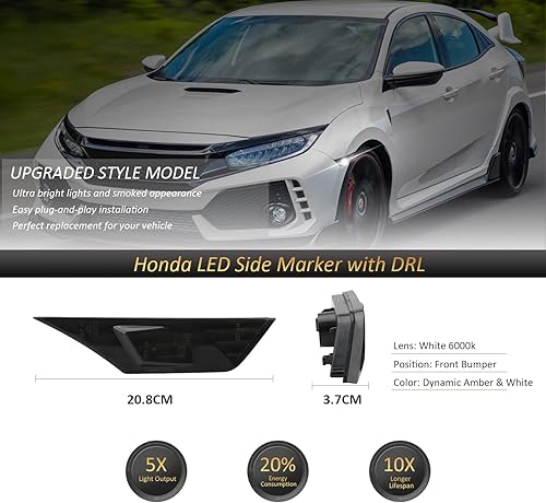 Miniatura 2 de Bestview Luces LED de lente ahumada para Honda Civic 10 generación 2016-2021 Coupe Hatchback con 2 bombillas T10 OEM # H02551127N